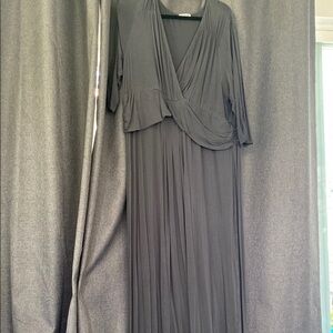 Kiyonna Gray Pleated Gown with Cowl Neck and Dolman Sleeves